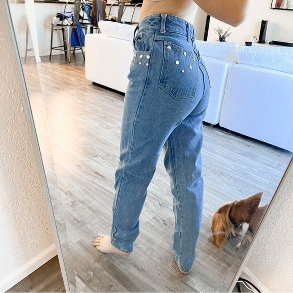 Tamorah Marie 90's Vintage Blue Jewel Detail Jeans Rigid Denim Size 26